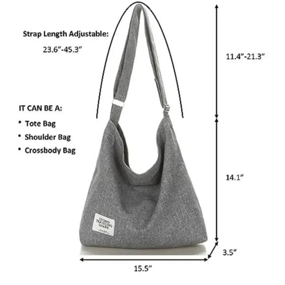 Purple Retro Canvas Shoulder Bag – Large Hobo Crossbody Tote Handbag with Zipper